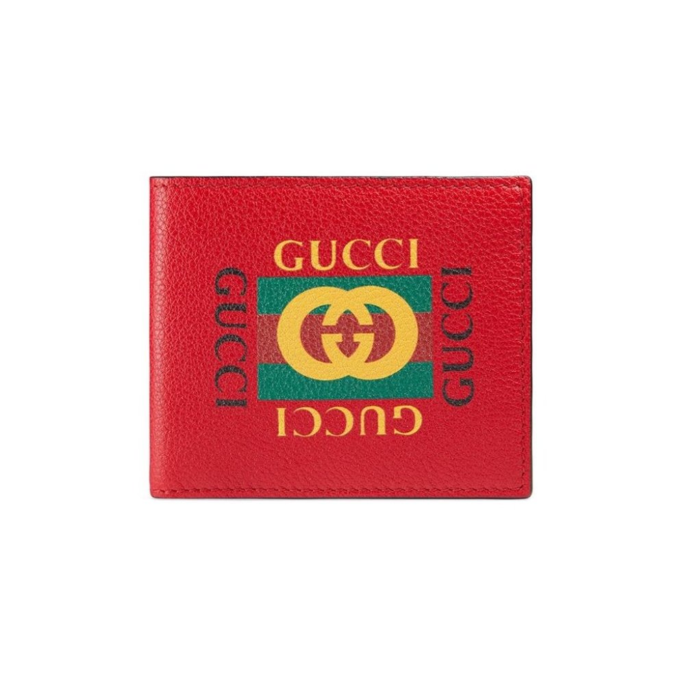 NWT Gucci Print Leather Mini Bi-fold Wallet in Red